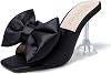 LIURUIJIA Bow Mule Heels for Women Square Open Toe Satin Dress Sandals With Flared Heel for Wedding Guest Date Night Party