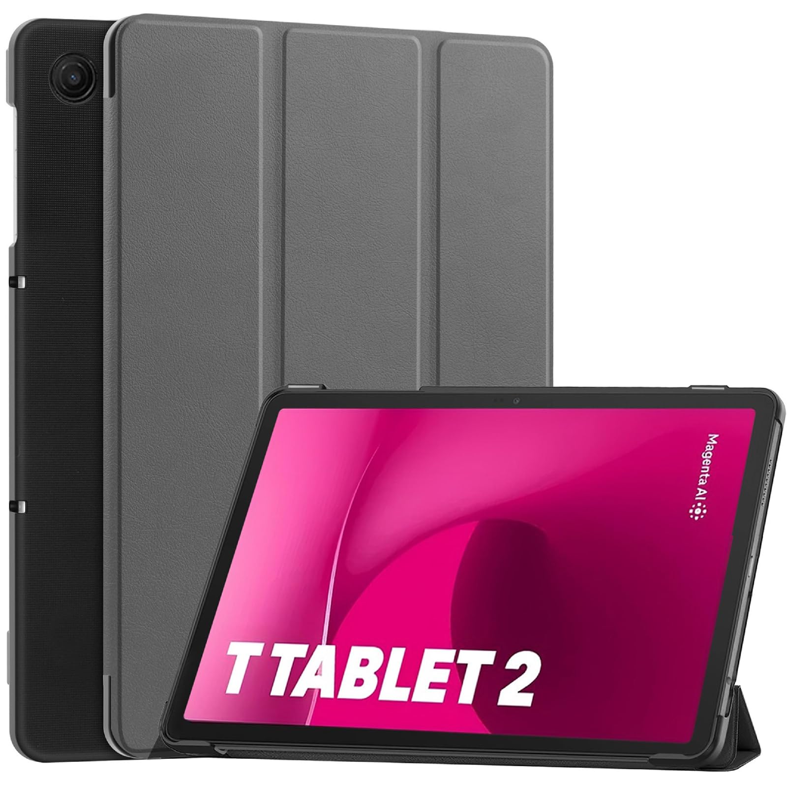 GIOPUEY Hülle Kompatibel mit Telekom T Tablet 2 10.1 Inch 2025, Flip Case [Bracket-Funktion] 360° Schutz - Grau