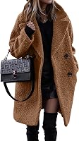 BTFBM Women's Faux Fur Sherpa Coat 2026 - Fluffy Long Sleeve Fuzzy Fleece Jacket, Notched Lapel, Button Down, Pockets for Fall Winter