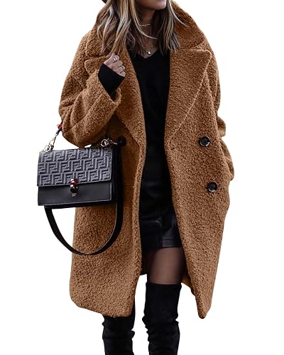BTFBM Women Faux Fur Coats Lapel Fleece Sherpa Jackets | Long Sleeve Fuzzy Outerwear, Double-Breasted Jacket, V Neck Winter Coat With Pockets, Fall Fashion 2026, Holiday Outfits