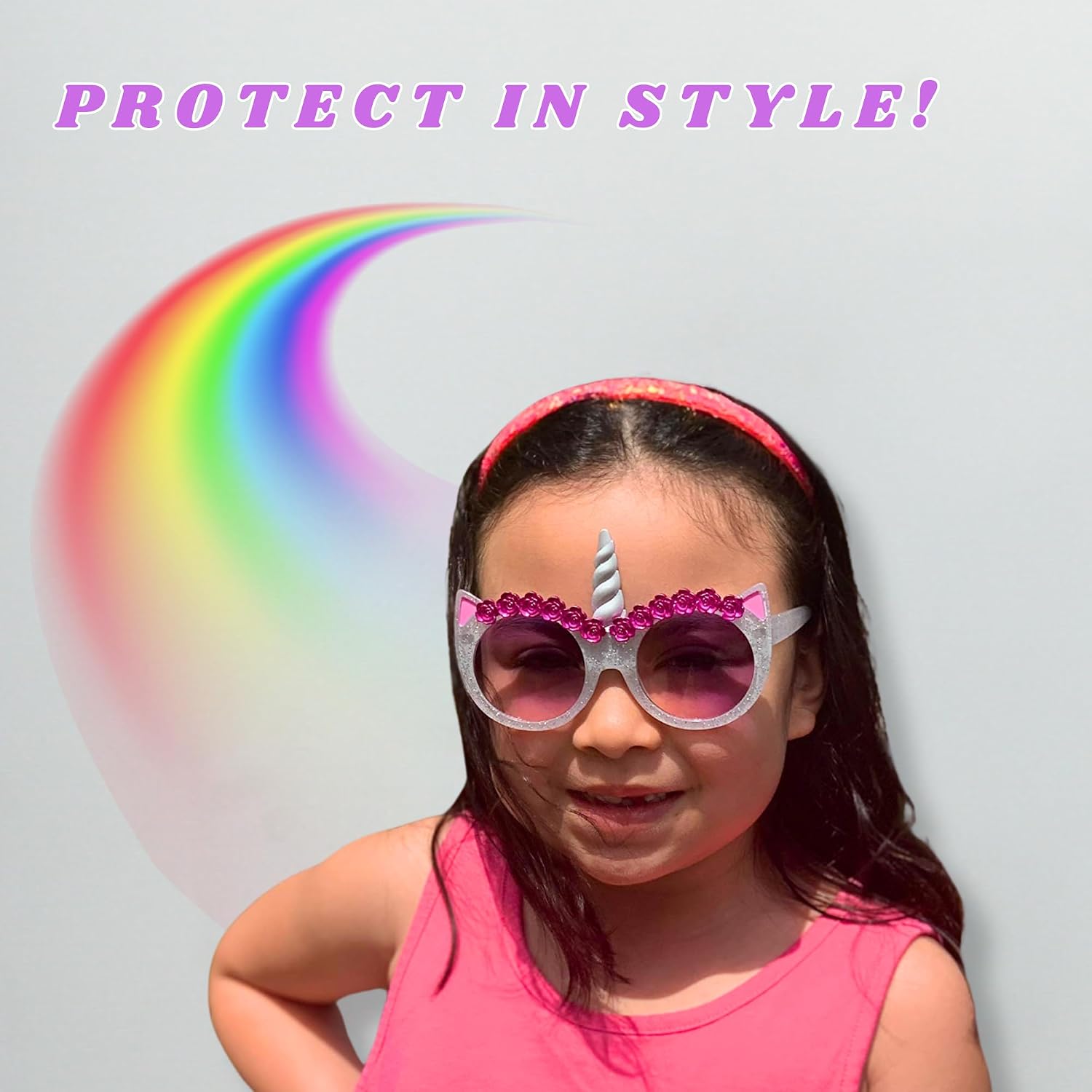ShadyVEU Unicorn Horn Round Sunglasses Children Toddler Kids UV Protection Age 2 to 8 Cute Small Fashion Shades