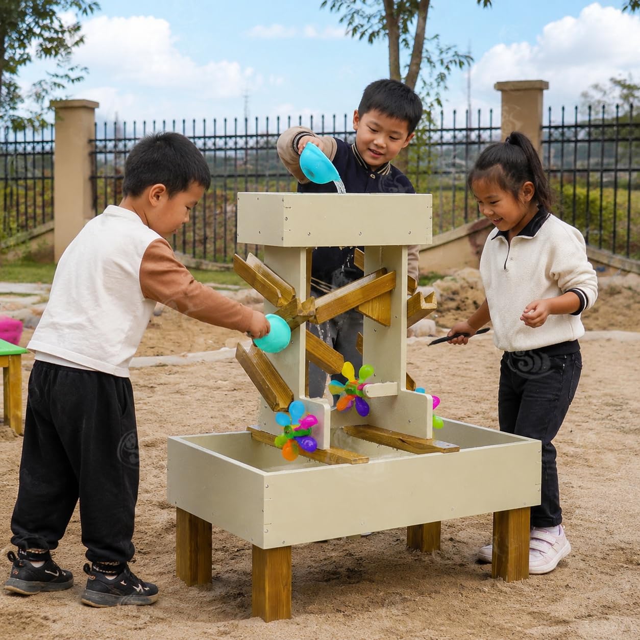 Kinder Sandspielzeug Set Eimer Schaufel Förmchen Lerneffekt Motorikförderung für Kleinkinder Spielen, Windmühlen-Wassertank