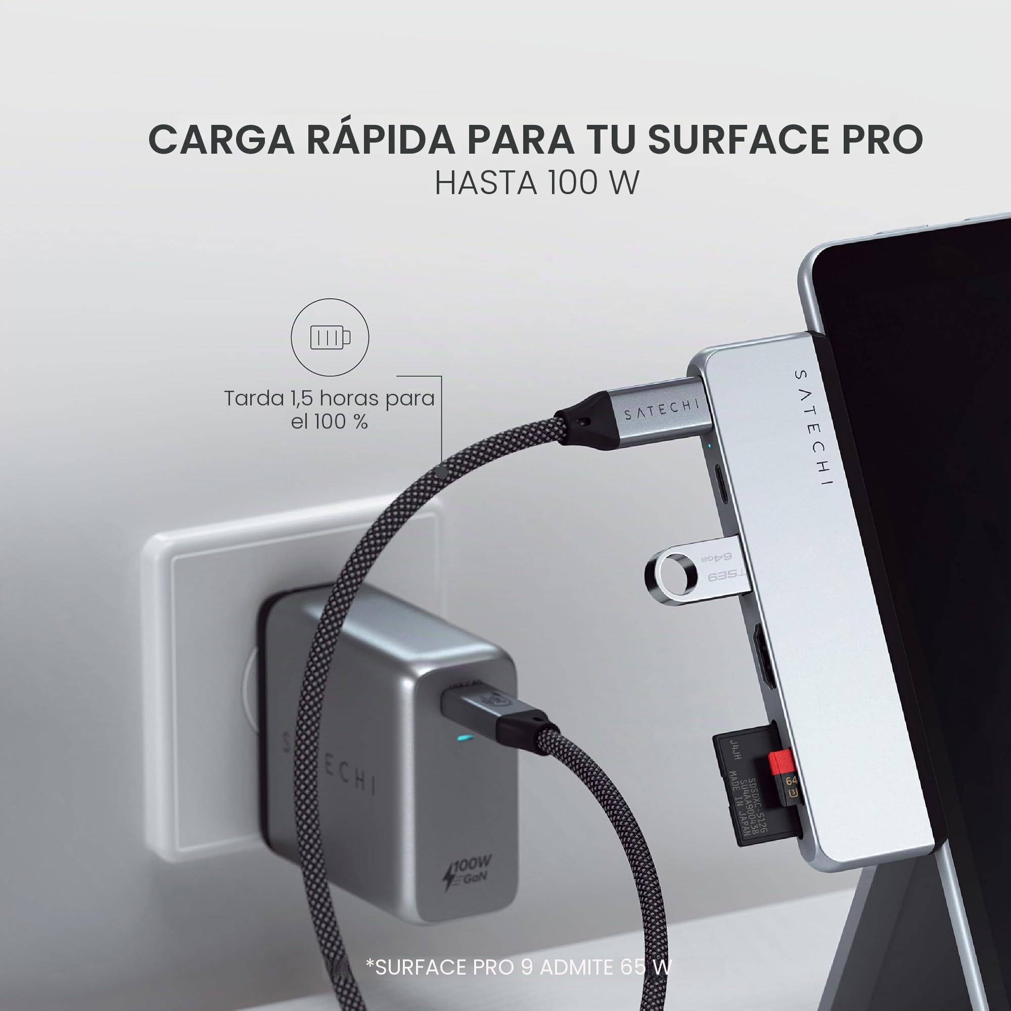SATECHI Hub Dual USB C 6 en 1 para Surface Pro, 100W, USB4 40Gbps