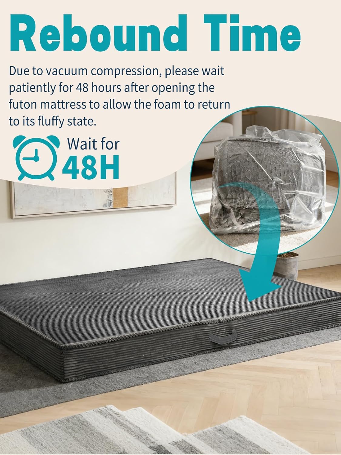 6" Thick Futon Mattress Full Size, High Support Whole Foam Filling, Foldable Futon Sofa Couch Bed Mattress with Removable Cover, 2 Soft Armrest Pad, Corduroy Fabric (Frame Not Included)