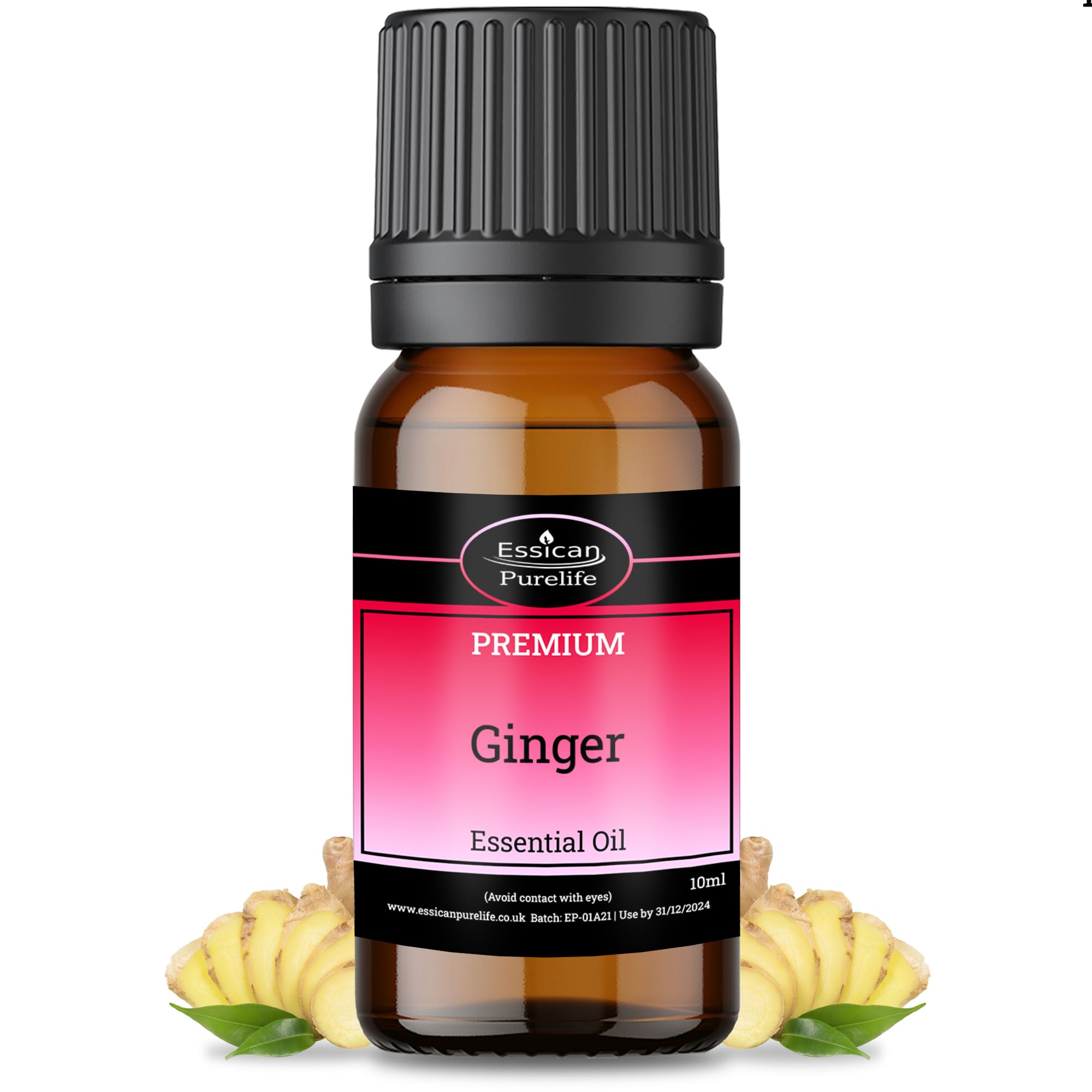 Ginger Essential Oil - 100% Pure Natural Ginger Oil, Therapeutic Grade Ginger Essential Oil for Lymphatic Massage Oil, Ginger Oil for Hair Growth, Skin Care & Diffuser, Aromatherapy Oil - 10ml