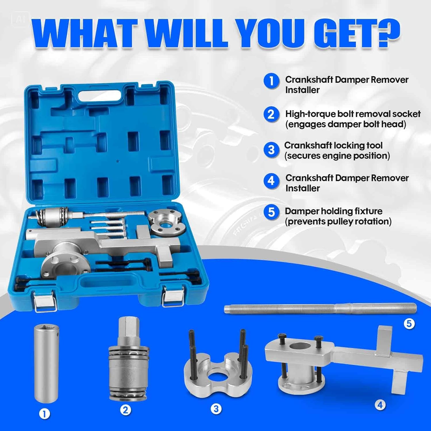 Crankshaft Pulley Removal Tool Kit Fit for 2009-2018 Jaguar Land Rover 3.0L V6/5.0L V8, Replaces 303-1437 303-1438 303-1439 303-1440 303-1441