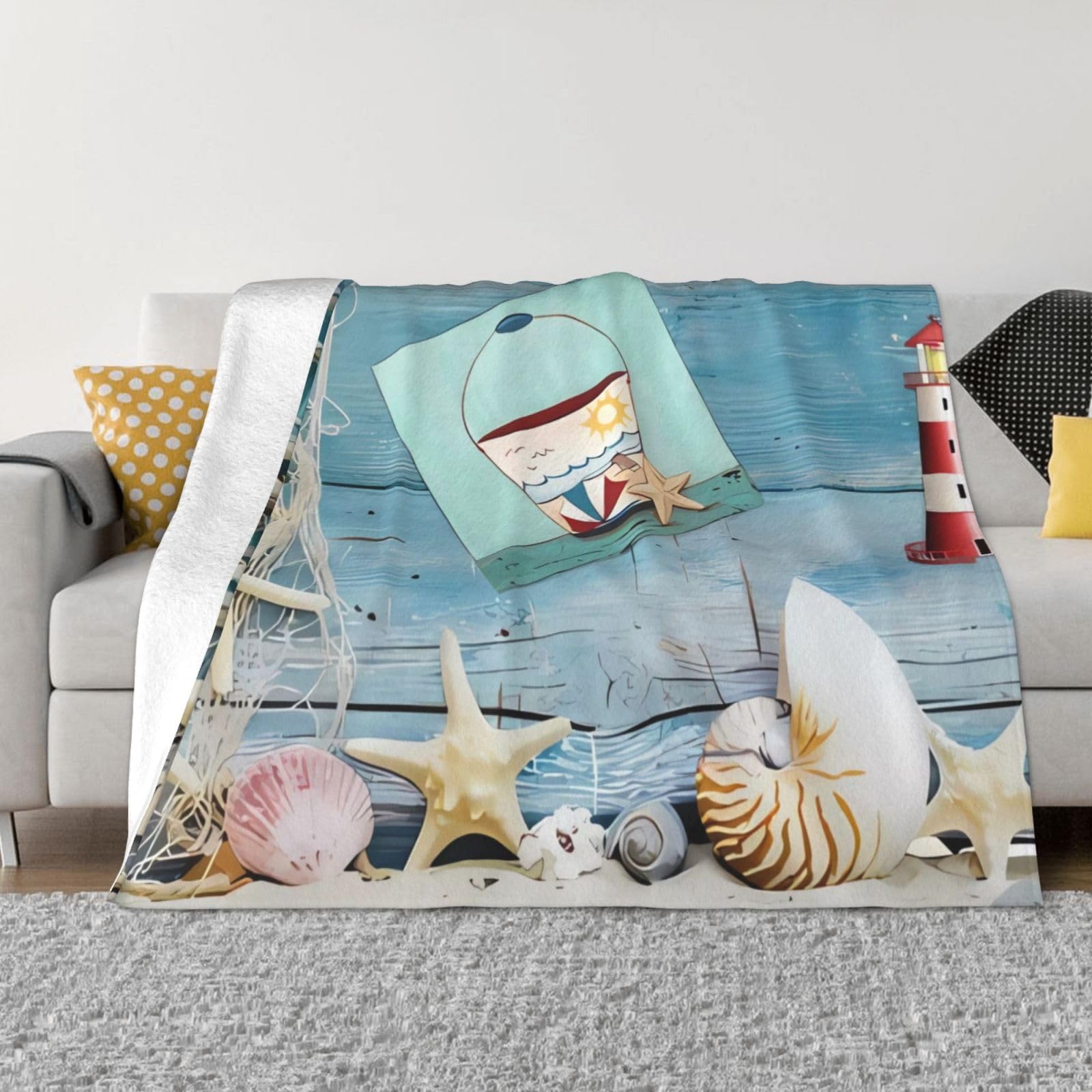 Couverture en flanelle polaire premium Lighthouse pour lit et chaise de salon