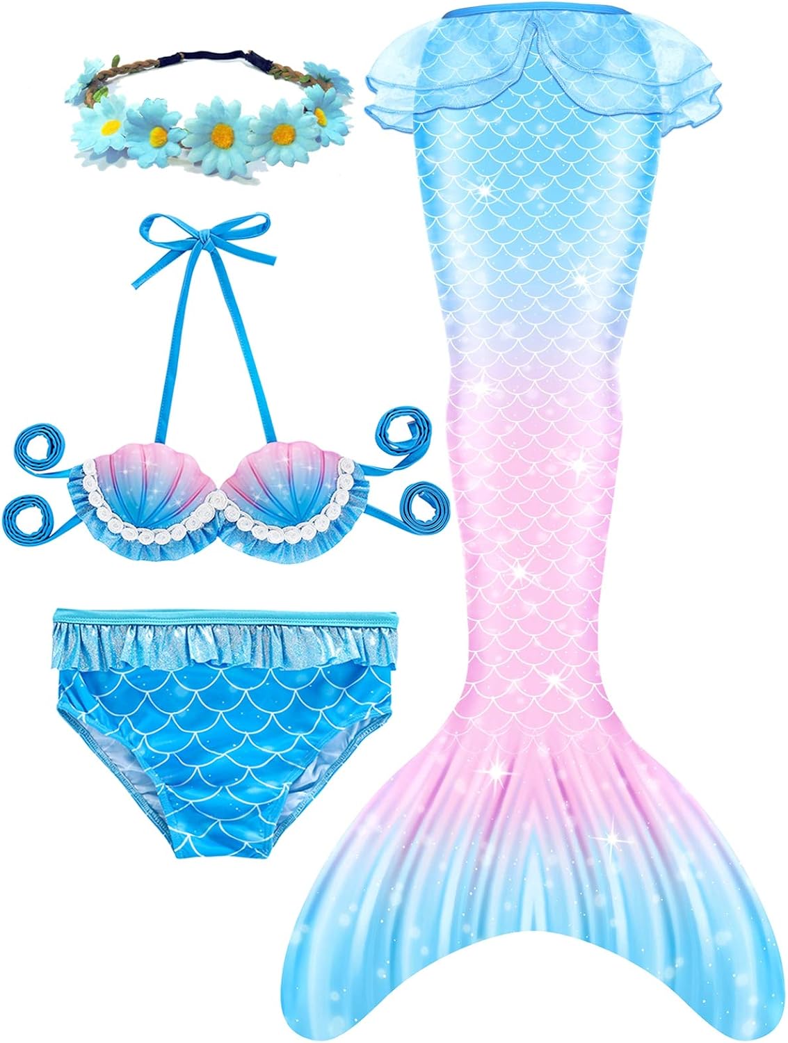 Girls Mermaid Tails for Swimming Bathing Suits Mermaid Theme Swimsuits Toddler Girls Birthday Gift for 3-12Y