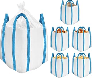 FIBC Bulk Bag, 2 Ton Bag, 35"L x 35"W x 43"H, 4400 lbs SWL, 6 Pack, Duffle Top Flat Bottom, Heavy Duty Woven Polypropylene Bags for Industry Construction