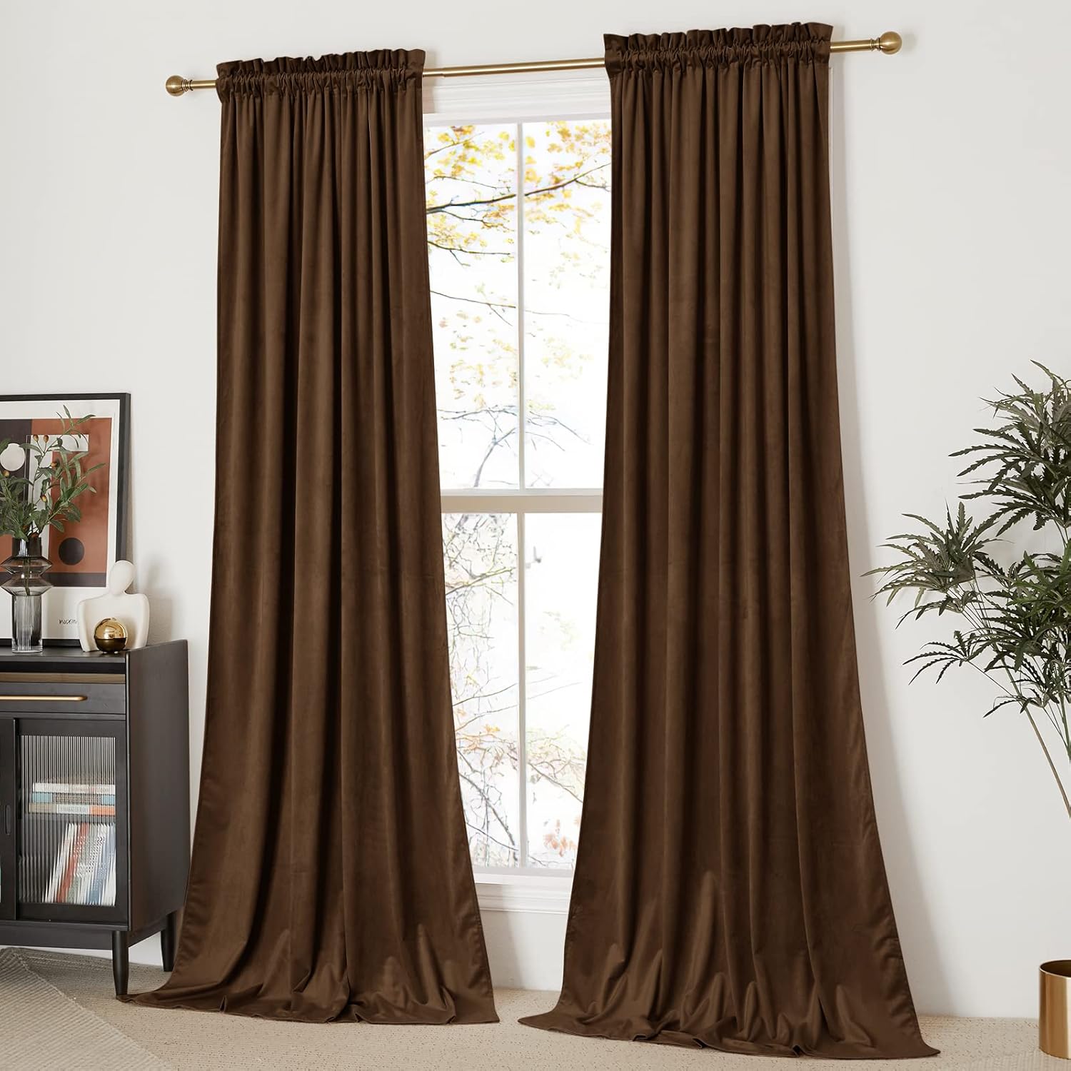 NICETOWN Brown Velvet Curtains, Thermal Insulated Sound