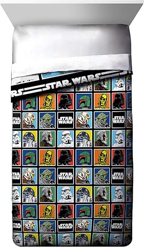 Miniatura 4 de Edredón de Star Wars Classic Grid tamaño matrimonial, ropa de cama reversible súper suave para niños con Darth Vader, Stormtrooper y Chewbacca,