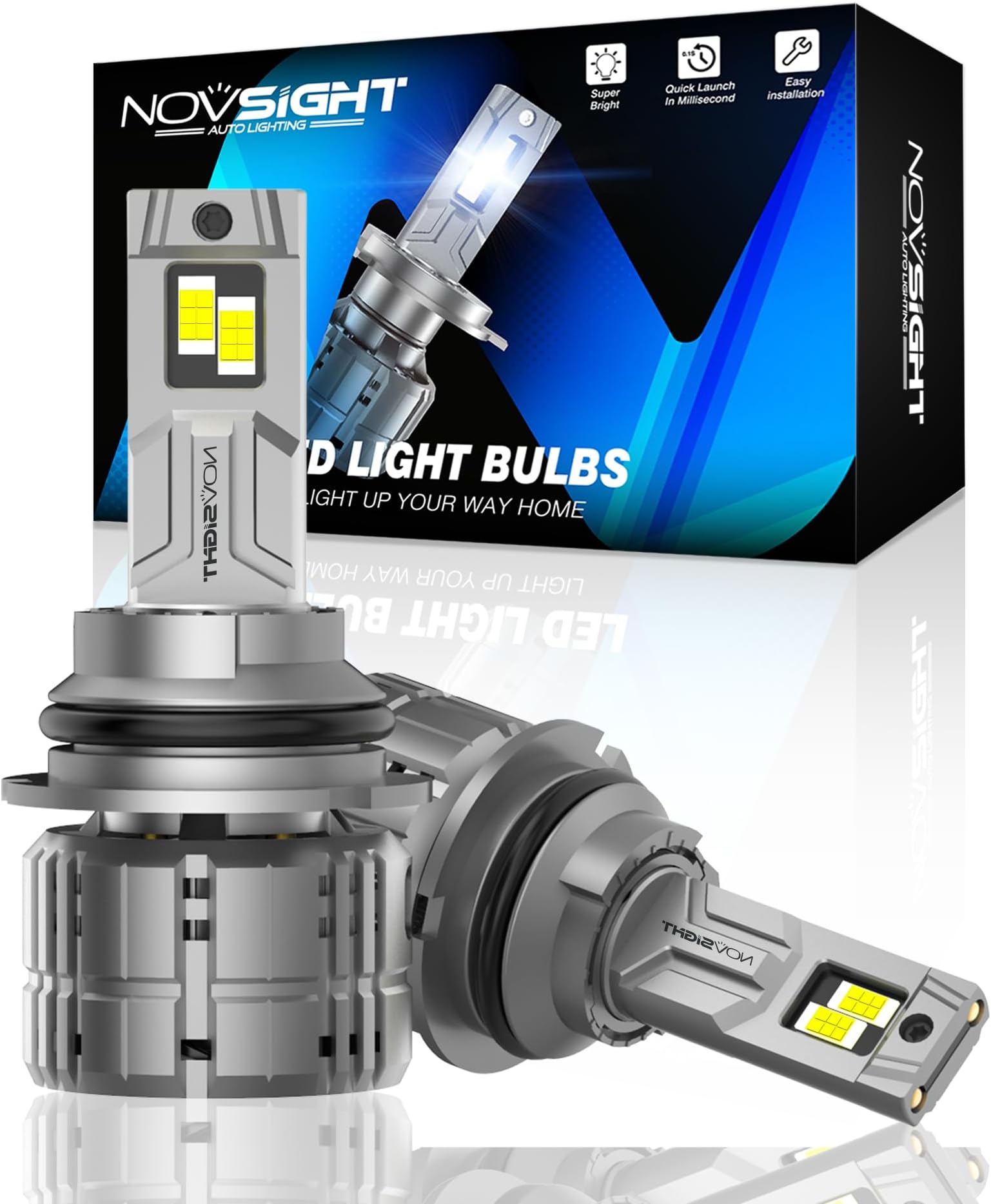 NOVSIGHT9007 Bulbs 40000LM, 2024 Upgraded 900% Ultra Bright 9007/HB5 Light Bulbs 6500K Cool White, Plug and Play 9007 Fog Light Bulbs, IP68 Waterproof, Pack of 2