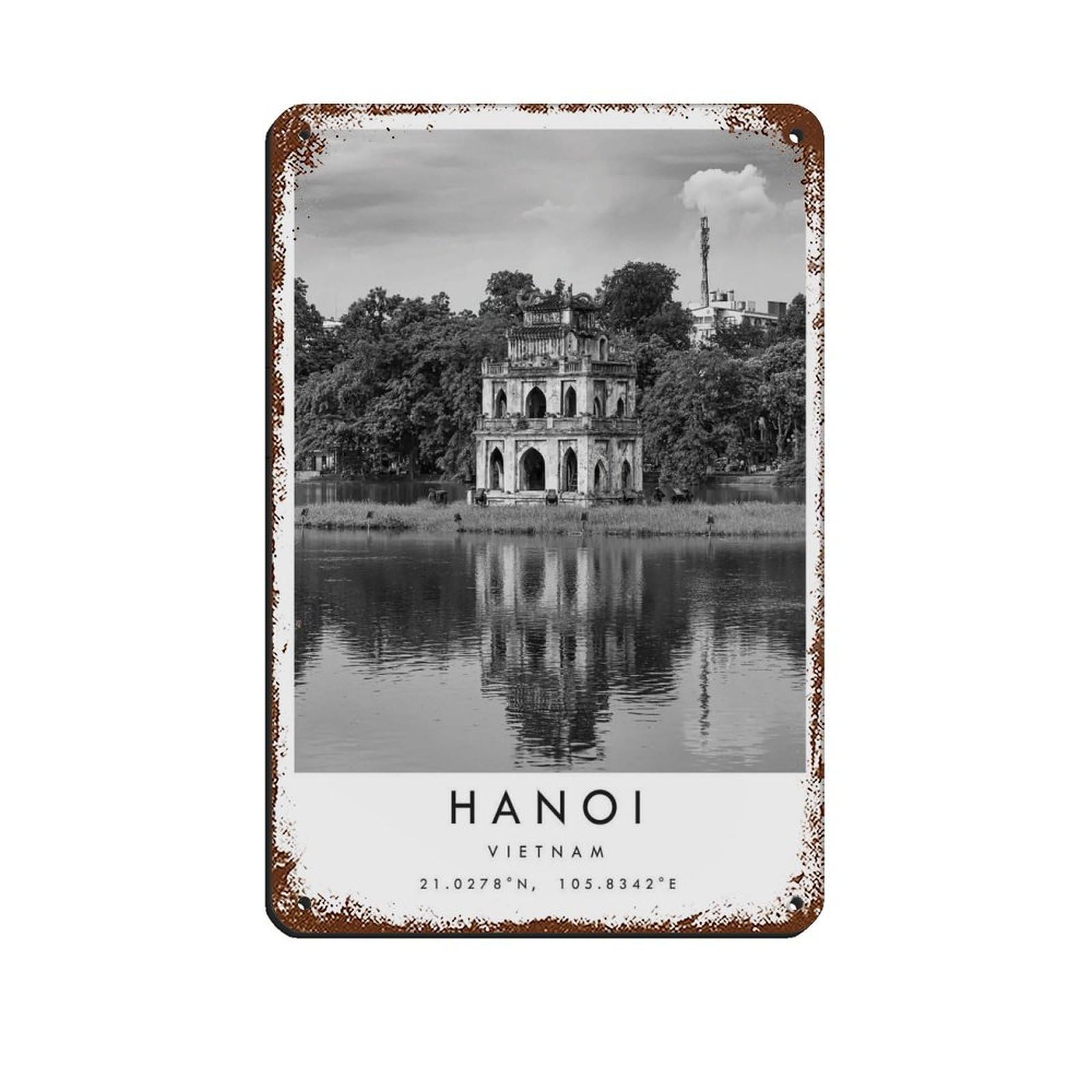 Hanoi Travel, Vietnam Poster Retro Poster Metal Tin Sign Chic Art Retro Iron Painting Bar People Cave Cafe Family Garage Poster Wall Decoration 8x12inch(20x30cm)