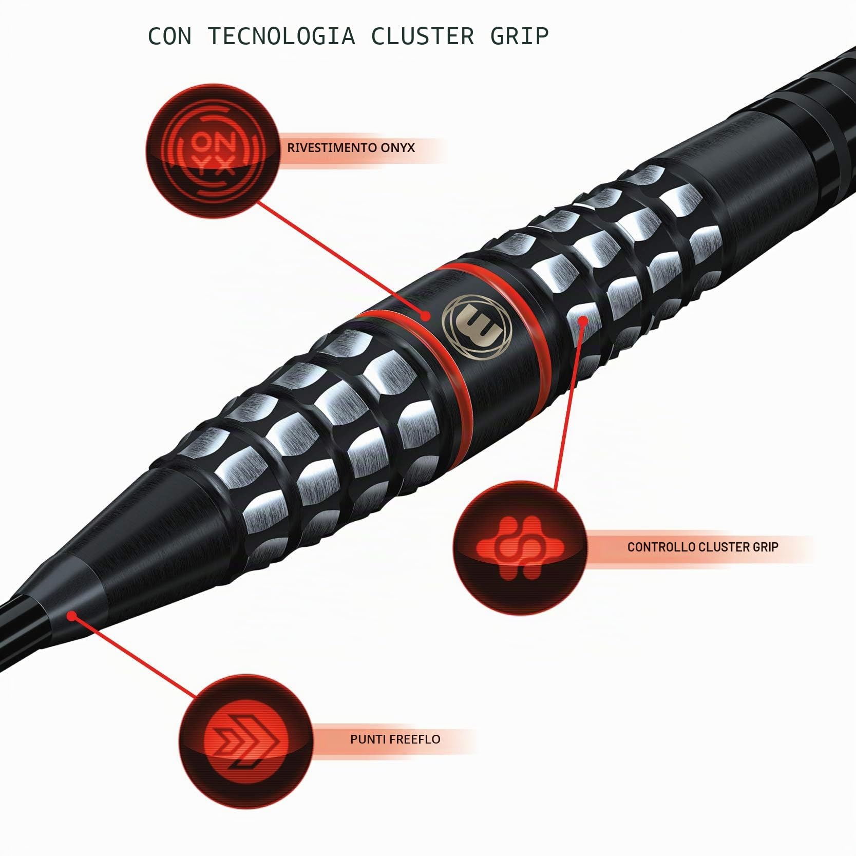 WINMAU Sicario 90% Tungsten Darts Set with Flights and Stems (Shafts) Two Styles - Cluster Grip Control