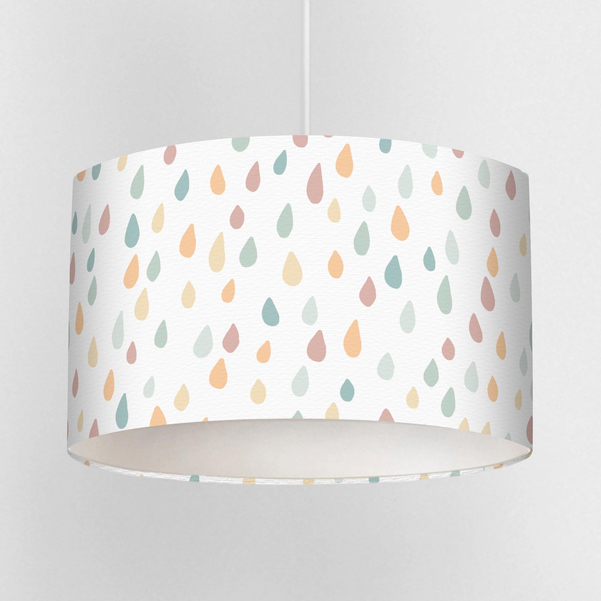 Kids Lampshade – Pastel Raindrops Nursery Light Shade, Children’s Ceiling or Table Lamp Shade, 20cm 30cm 40cm Drum