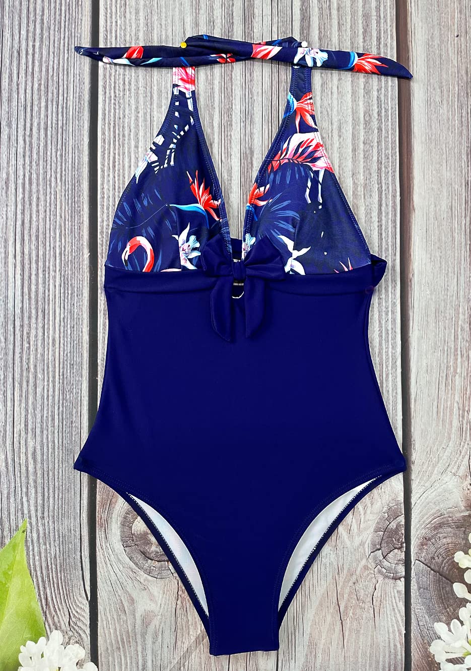 JFAN Costume Intero Donna con Scollo a V e Fiocco Costume Donna Curvy Push Up Costume da Bagno Elegante