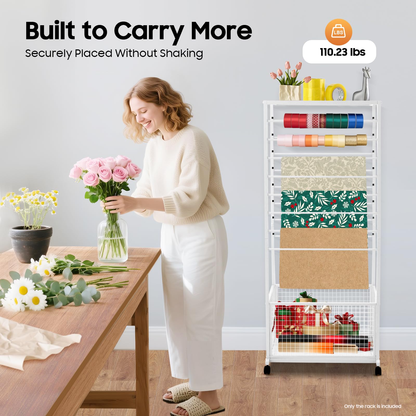 Bänder-Organizer 16 Etagen, 67×32×150 cm, mit Rollen und Bremsen – Aufbewahrungsständer für Bänder, Stoffe und Geschenkpapier, ideal für Bastelräume und Blumenläden