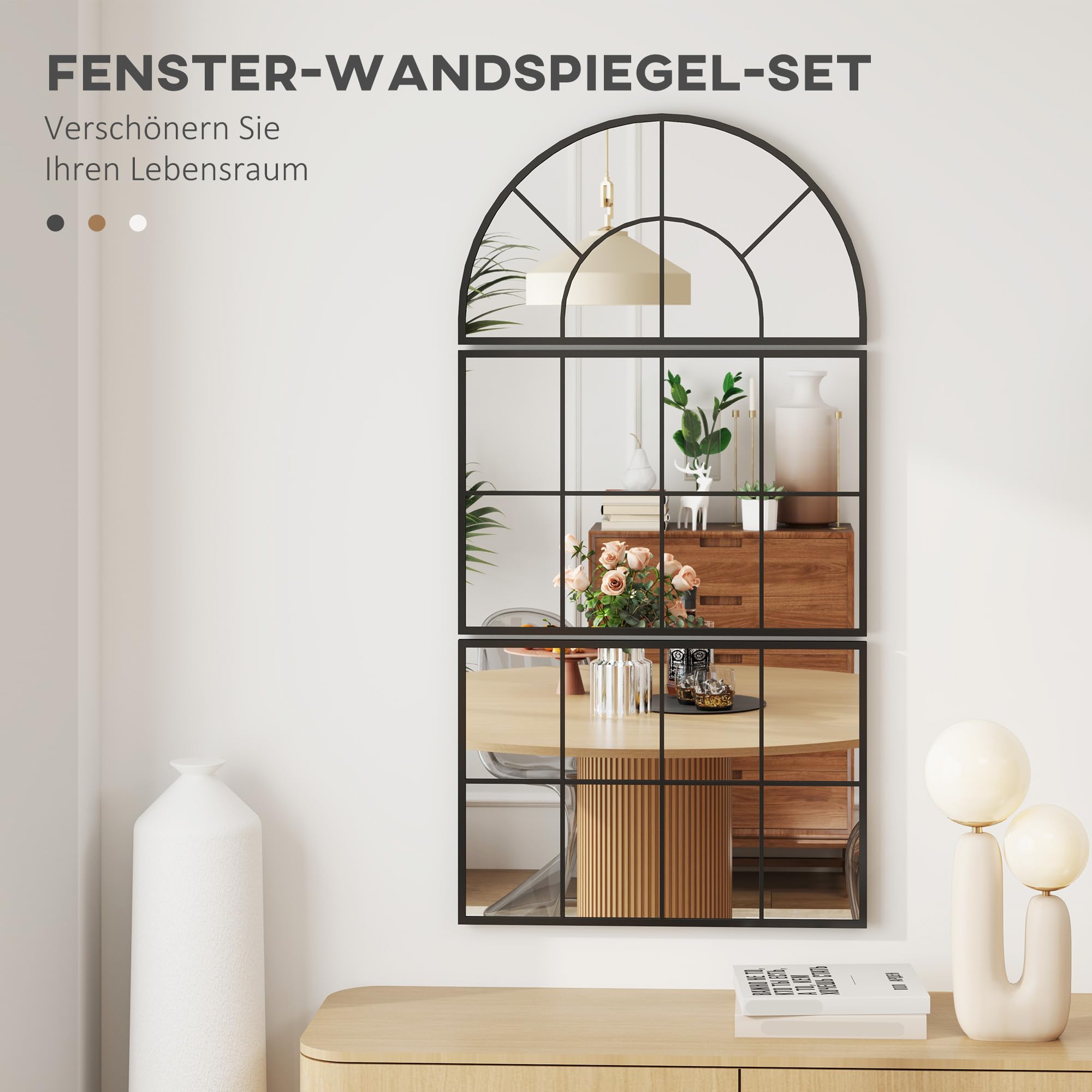 COSTWAY Wandspiegel met raamlook, 58 x 87 cm, raamspiegel metaal, decoratieve spiegel met haken, decoratieve hangspiegel, spiegel voor badkamer, hal, slaapkamer en woonkamer, zwart
