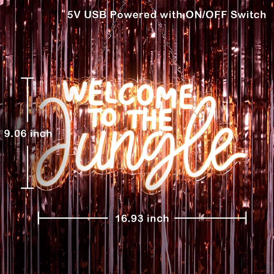 Welcome to the Jungle Neon Sign Home Wall Decor LED Neon Light Wall Sign for Safari Jungle Themed Party Baby Shower Background Bedroom Kids Birthday Gift 5V USB Powered Dimmer Switch 17 Inch White