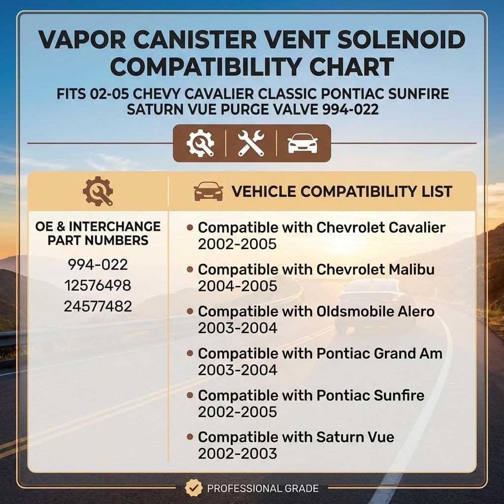 Carbon Canister Vent Solenoid Compatible with Chevrolet Cavalier Malibu Pontiac Sunfire Saturn Vue Oldsmobile Alero 2002-2005, Replacement for12576498 24577482 994-022