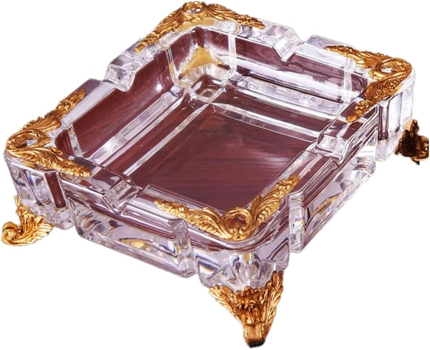 Ashtrays Desktop Ashtray Simple Crystal Glass Ashtray Crystal with Copper Creative Ashtray Retro Living Room Coffee Table Office Ornaments for Home Office Decoratio -(L-One Size