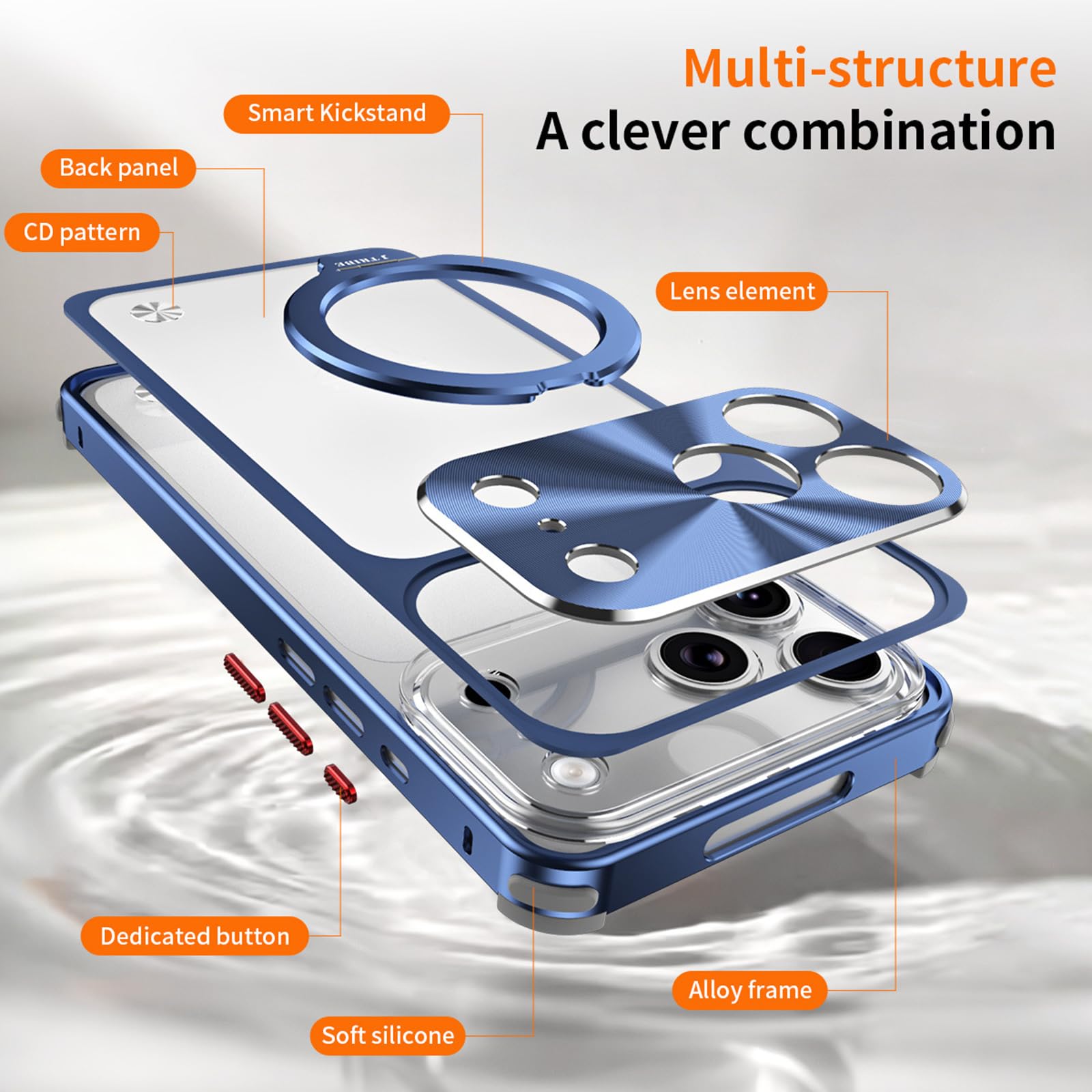 Magnetische Hülle für iPhone 17 Pro Max/17 Pro, Dünne Aluminiumlegierung Rahmen Metall Schutzhülle mit Drehbar Ständer Handyhülle,Schwarz,17 Pro