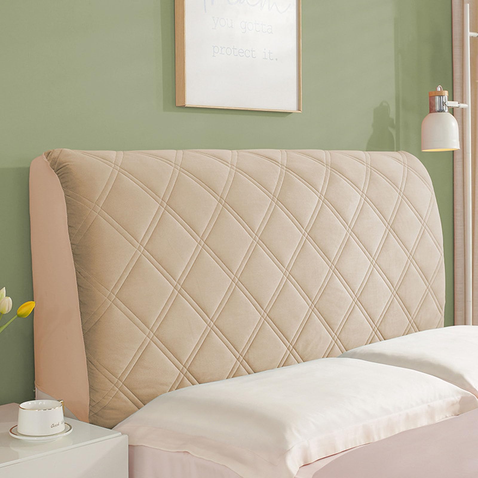 Double/Single Headboard Cover, Padded Bed Headboard Slipcover Super King Size Small, Protector Slipcover for Bed Headboard Dust Proof(Size:180cm,Color:Khaki)