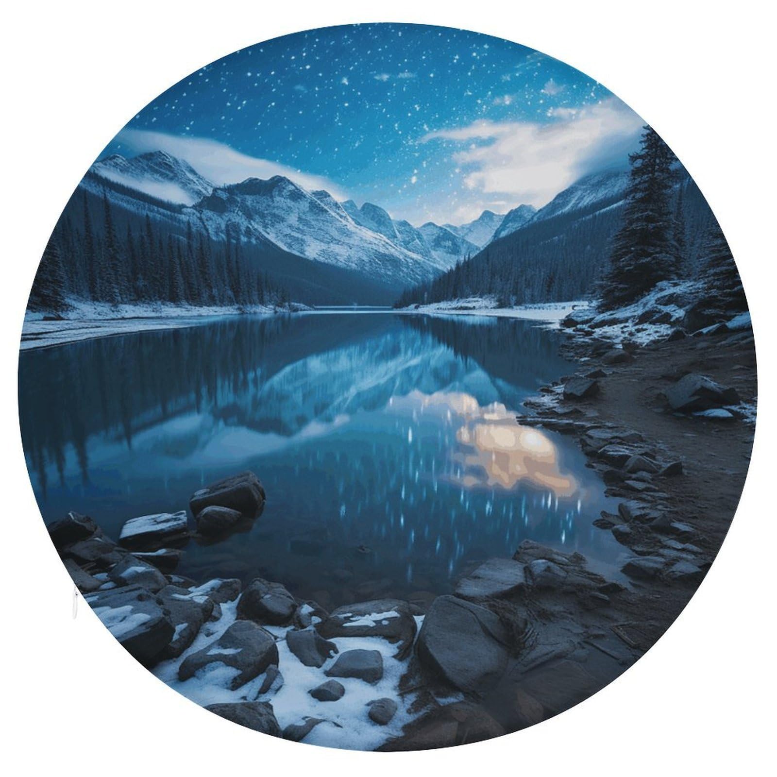 Wsoihfec Style Moraine Lake In A Starry Winter Night Seat Cushion Round Chair Pad