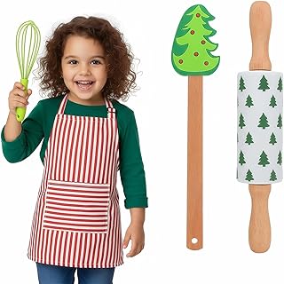 Healifty Kids Cooking Baking Set: Silicone Mini Whisk Wooden Rolling Pin Utensils Accessories Spatula Baking Tool for Toddler Christmas Home Kitchen and Serving 3Pcs