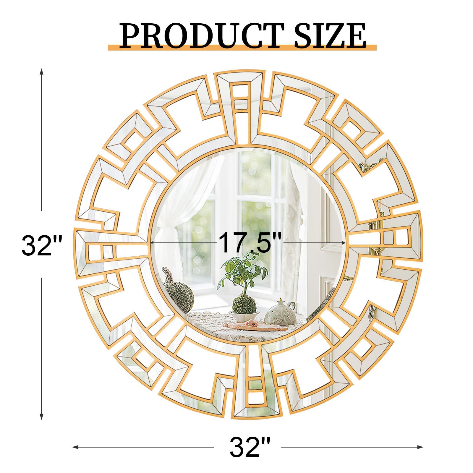 Espejos redondos para decoración de pared, espejo de pared dorado de 32 pulgadas con marco de vidrio, espejo decorativo moderno con marco de madera para sala de estar, entrada, comedor 6