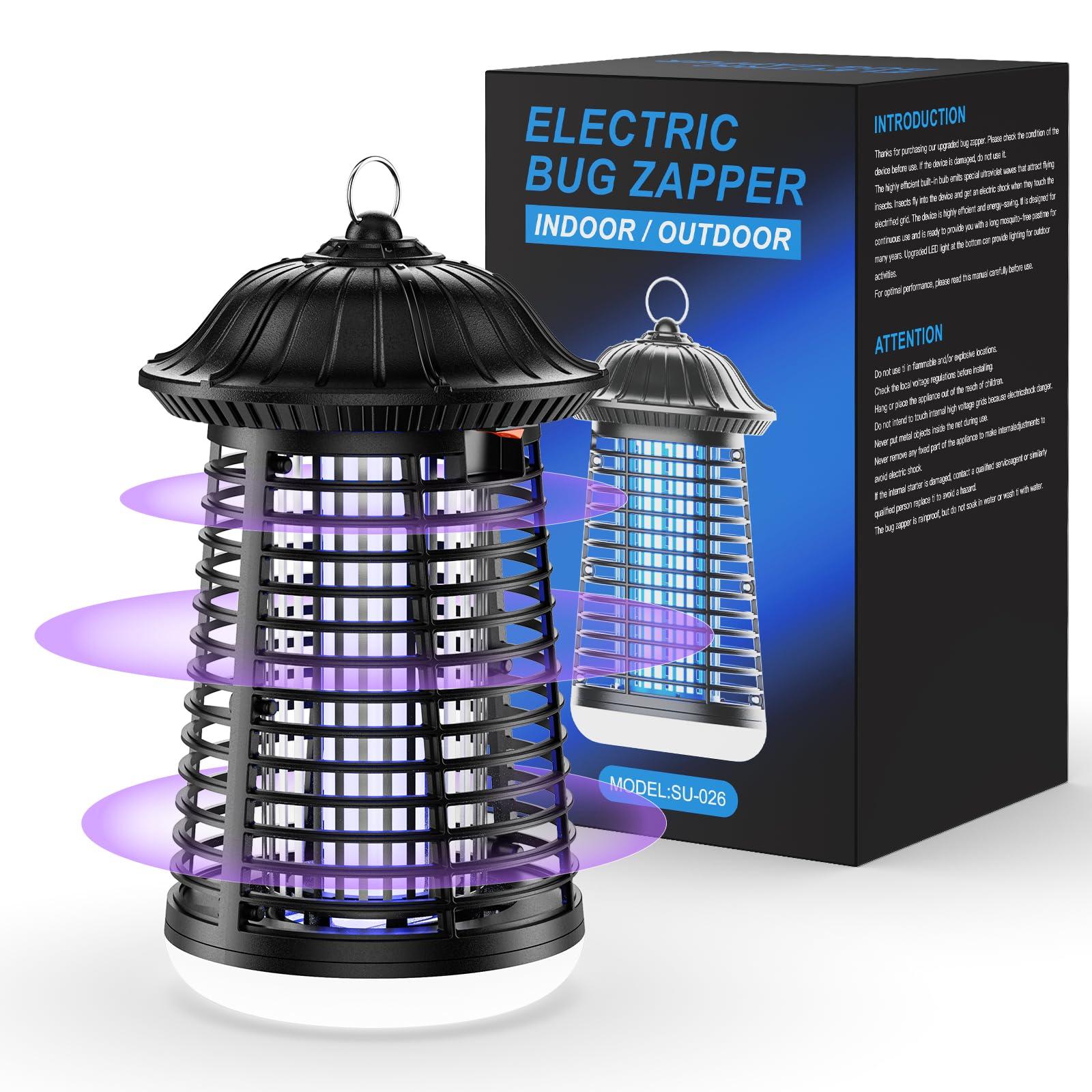 PKBD Fly Zapper, 4200V UV 15W Insect Pest Fly Killer, Electric Mosquito Zapper for Indoor and Outdoor, Waterproof Mosquito Killer for Flying Insect Control Lamp