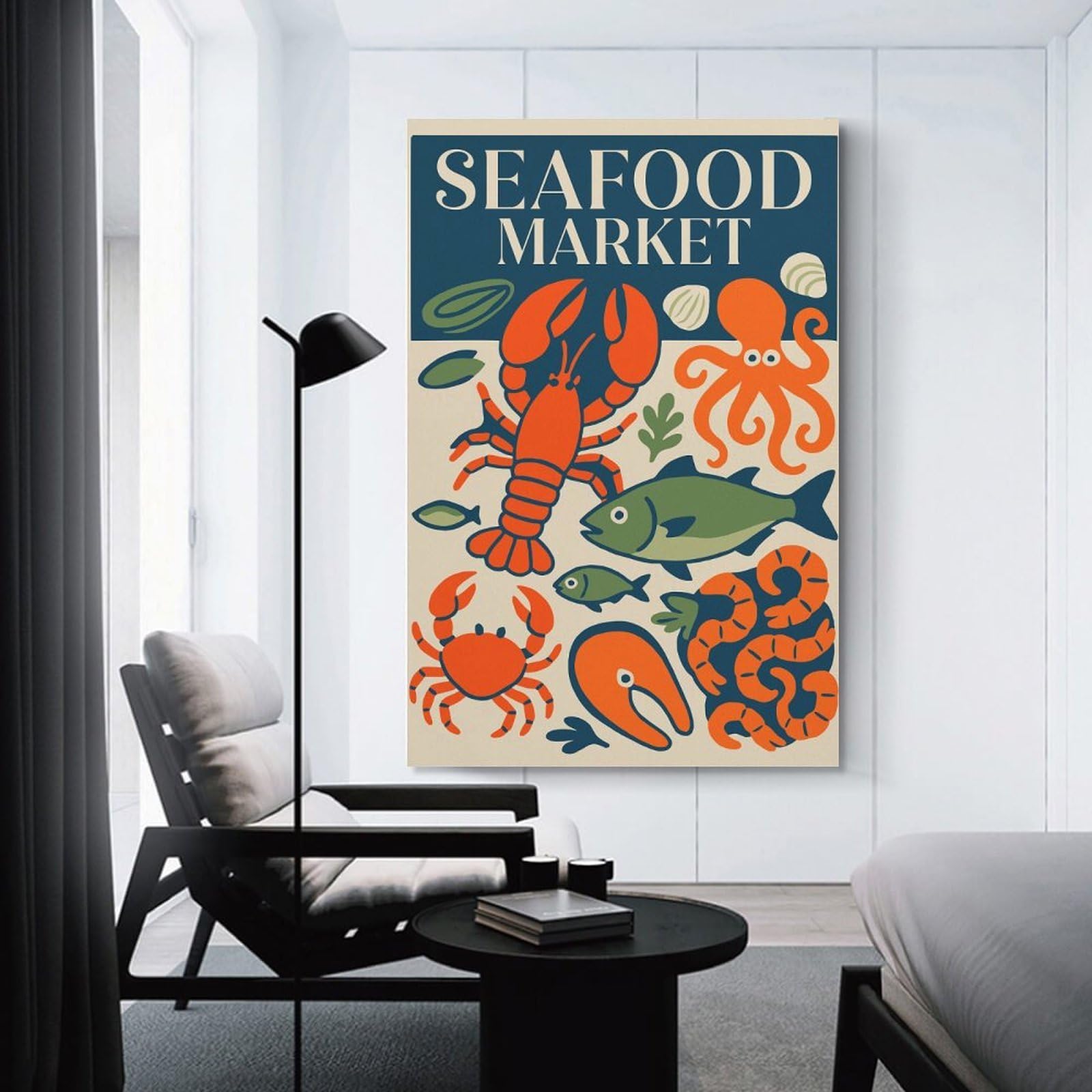 Junmoney Seafood Market Illustration Wall Picture Print 20x30inch(50x75cm), for Picture Wall Styling in Lounge Or Bedroom, Ideal for Building A Coordinated Art Wall