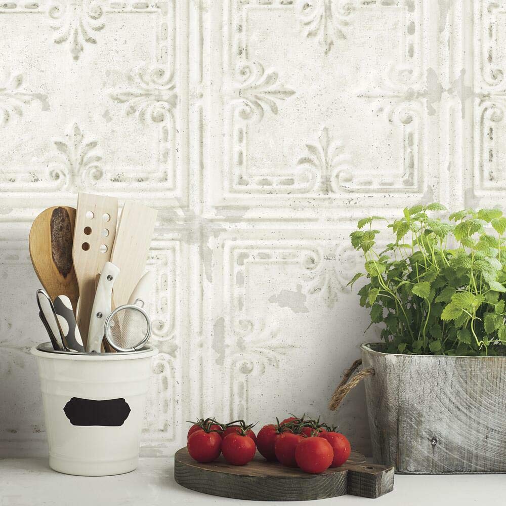 RoomMates Tin Tile White Peel and Stick Wallpaper - RMK11209WP, Multicolor