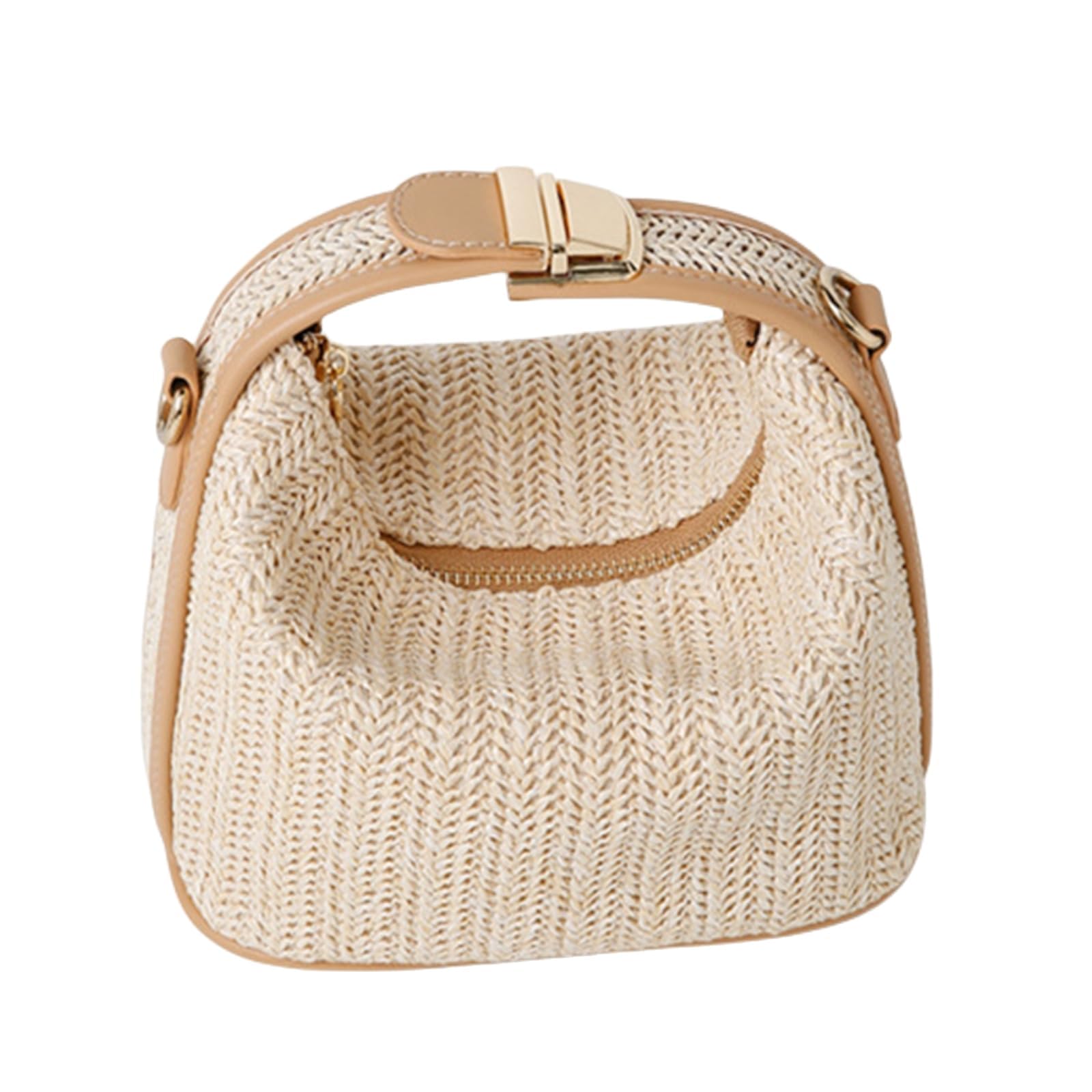 Straw Crossbody Bag for Women, Top Handle Woven Purse, Summer Handmade Bucket Clutch Fashion Beach Raffia Tote Handbag
