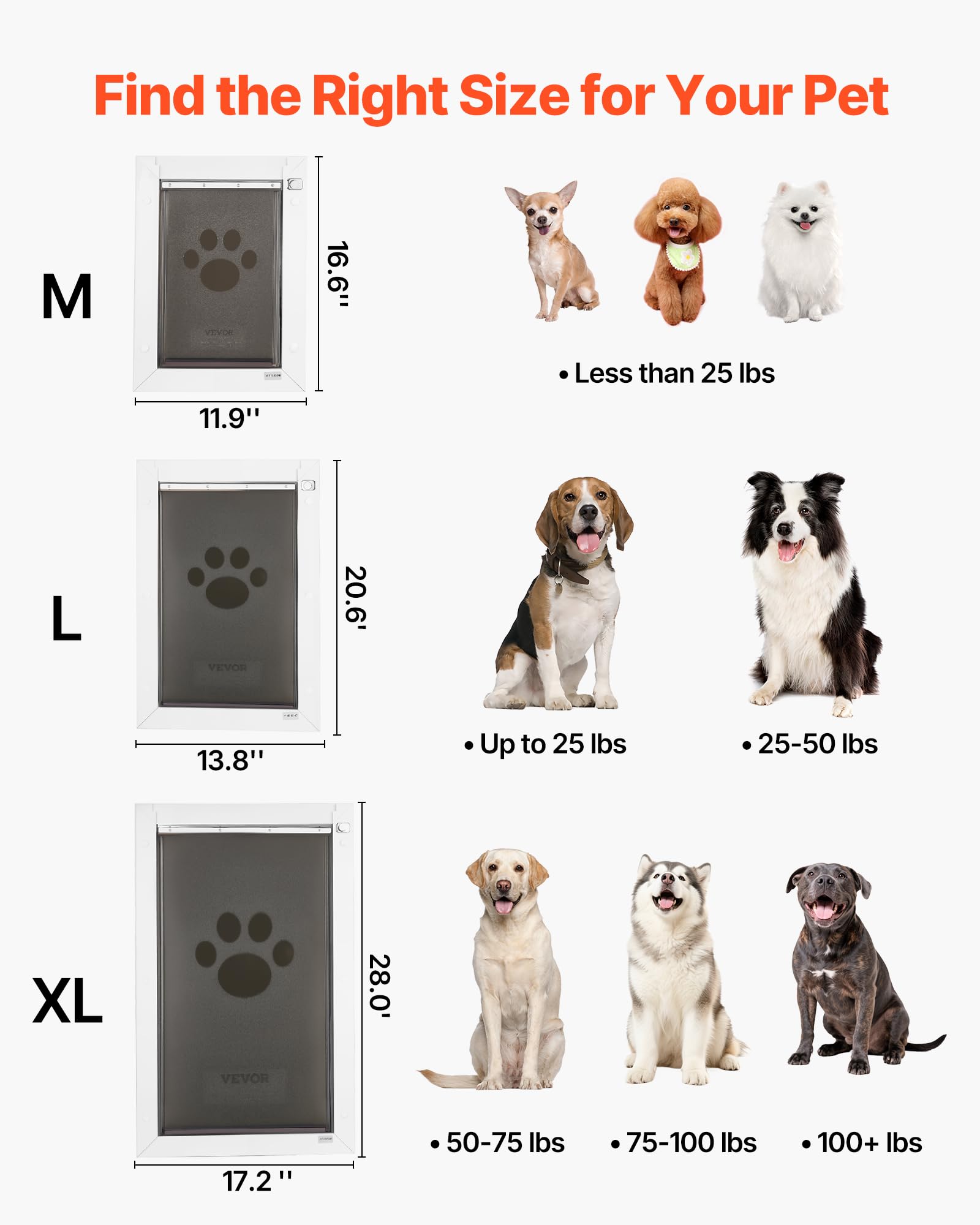 VEVOR Puerta para Mascotas Tamaño Grande, Gatera para Puerta Resistente a la Intemperie con 2 Solapas Flexibles Magnéticas, Marco Metálico para Perros Dormitorio Gatos Pared Jardín Interior Exterior