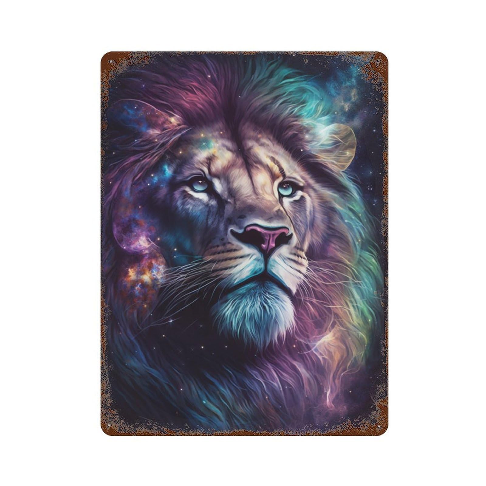 Cosmic Lion Art Print-24 15.7"x11.8" Weathered Tin Sign, Rustic Home Decor for Living Room, Hallway And Home Decor