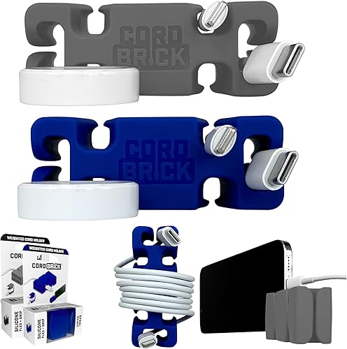 CordBrick Paquete de 2 soportes para cables con peso para mesita de noche, organizador de cables de cargador de teléfono para viajes, accesorio de