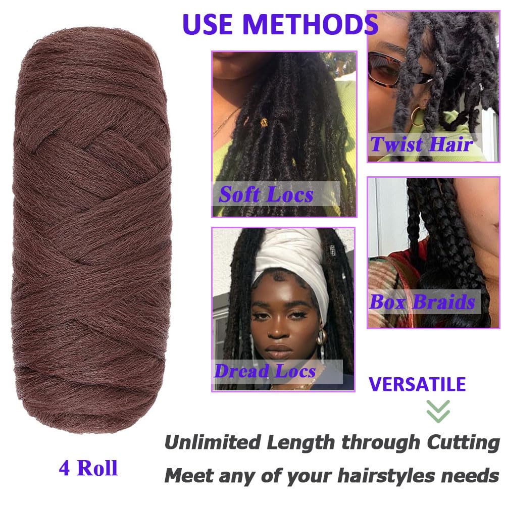 Kachanaa 4 Roll Brown Brazilian Wool Hair for Braids Acrylic Hand Knitting for Jumbo Braids Goddess Locs Crochet Hair for Women Senegalese Braiding Hair Extension 30# - Image 4