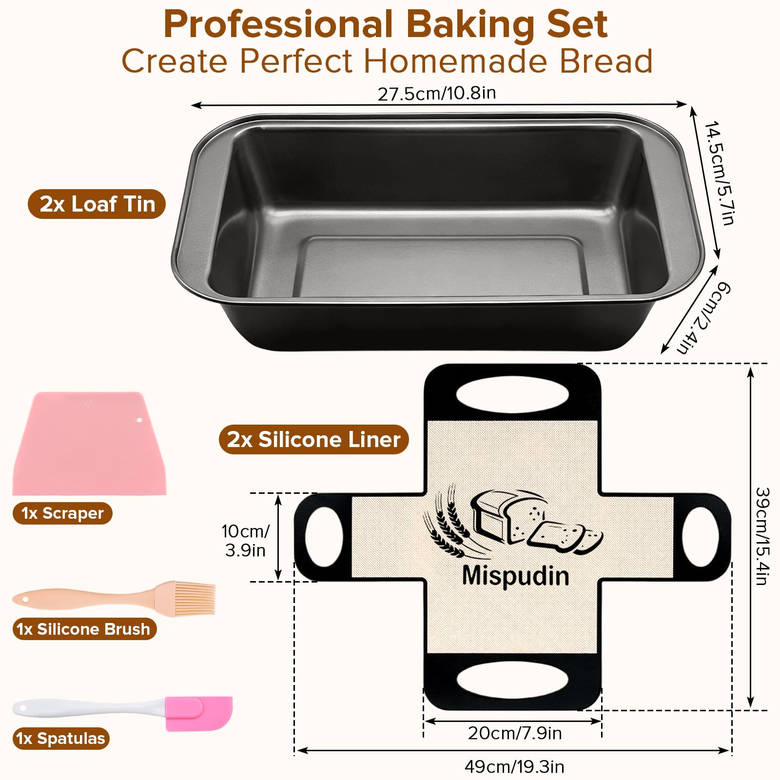 2 Pièces Moule a Pain en Acier Carbone, Antiadhésif Moule à Cake Rectangulaire 27.5X14.5X6cm avec 2 Tapis de Cuisson & Ustensiles de pâtisserie, Moules à Pain pour Cake, Gâteau, Dessert, Four - 3