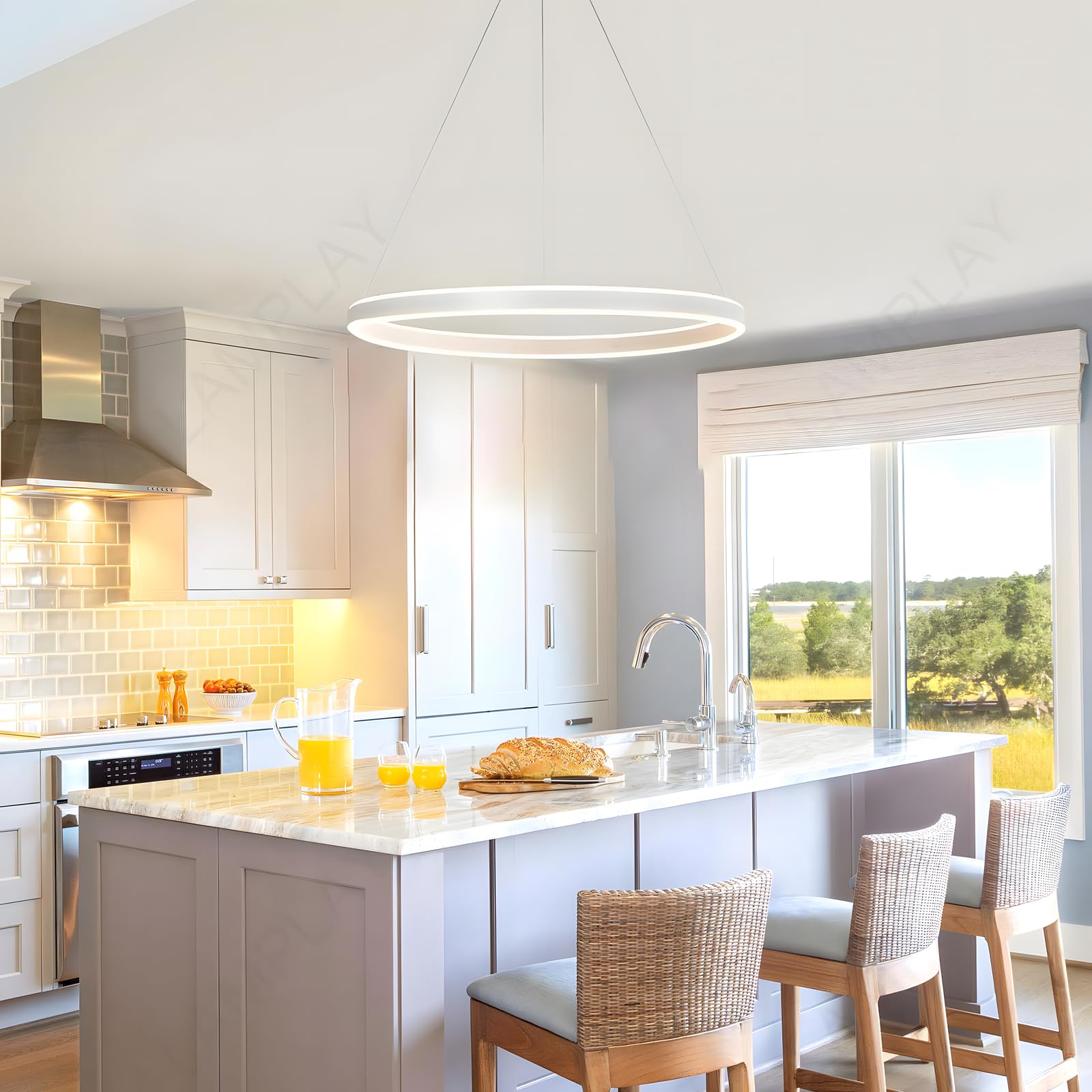 Runde Moderne LED-Pendelleuchte, 1 Weiß Ring-Kronleuchter, Dimmbar Mit Fernbedienung 3000K-6000K Deckenleuchte, Höhenverstellbar, Foyer, Wohnzimmer, Schlafzimmer, Esszimmer(Ø40cm)