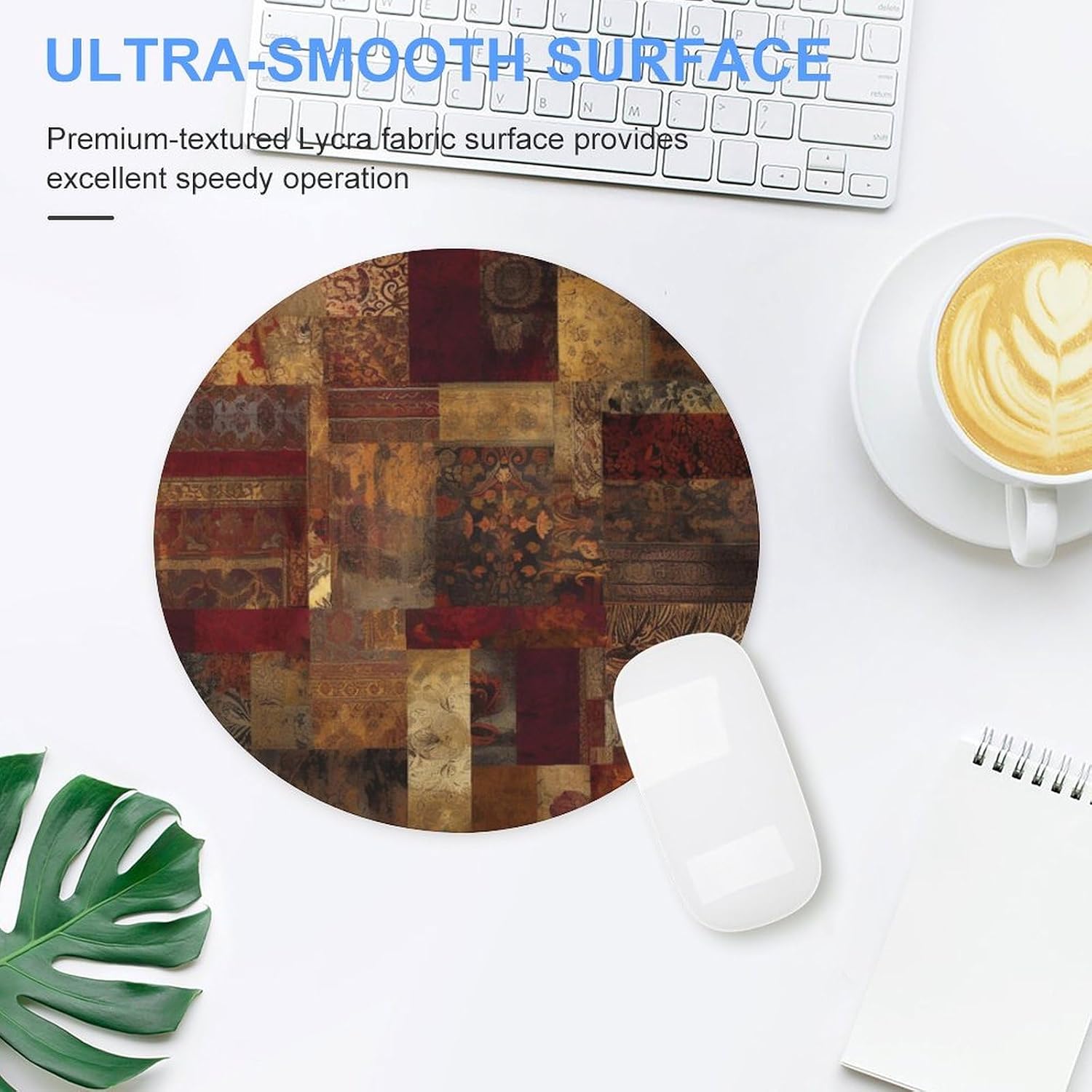 Patchwork Pattern Mouse Pad with Non-Slip Rubber Base Personalized Round Mouse Mat Nice and Cute Gaming Mousepad for Computers Home Office Desk Decor Accessories image 4