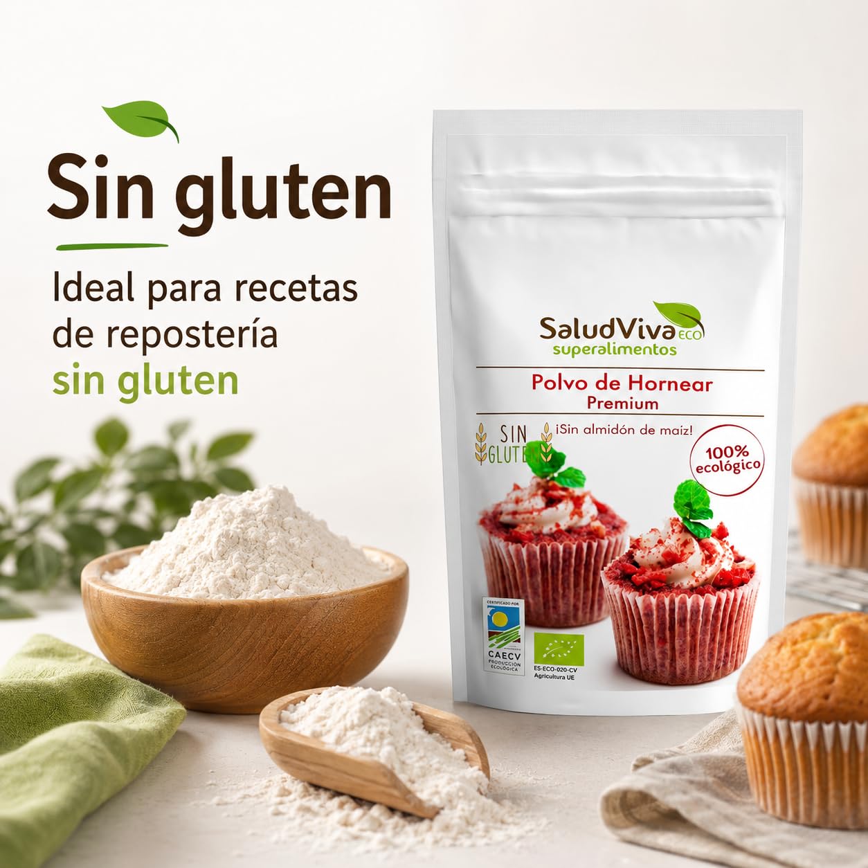 Polvo de Hornear Bio Salud Viva 100g Sin Gluten Baking Powder Impulsor Repostería Almidón de Patata
