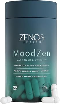 Zenos Health MoodZen Mood Support & Cortisol Reducer Supplement Powerful Focus Supplement Natural Formula to Enhance Mind Clarity - Made in USA, 90 Caps