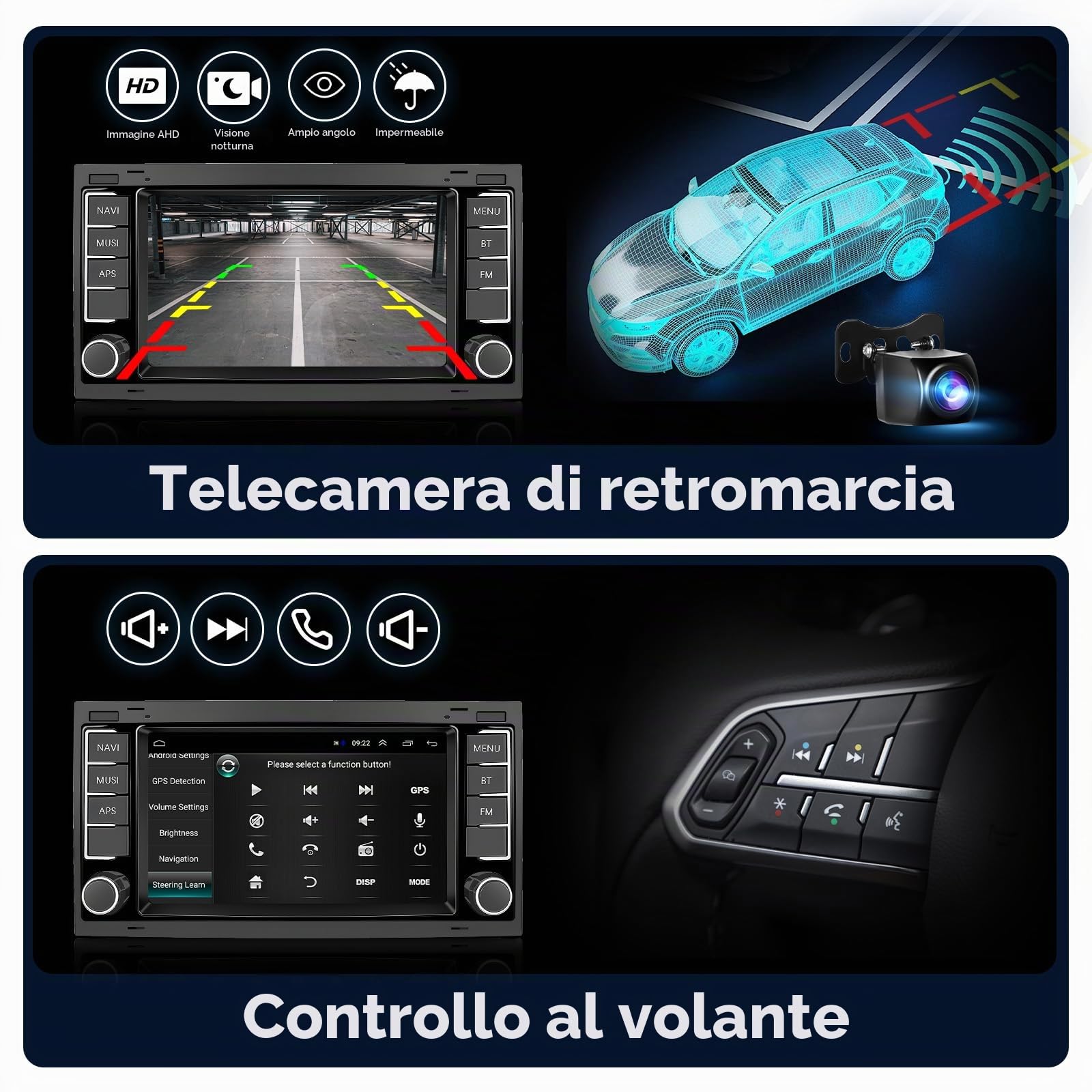 Hodozzy 2G+64G Android Autoradio per VW Touareg Transporter T5 Multivan 2004-2011 CarPlay Android Auto, Navigatore Touch Screen 7 Pollici Bluetooth Radio con GPS WiFi SWC FM/RDS/EQ + Telecamera