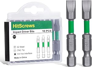 SL10 Slotted Bit, Large 2" Flat Head Screwdriver Magnetic Bits 10 Pcs | S2 Steel CNC Tip, Heavy-Duty SL10 Flat Head Bits,Torsion Zone 1/4" Hex Shank, For Heavy Construction, Framing & Decking