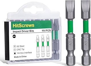 SL10 Flat Head Screwdriver Bits, 10mm Heavy-Duty Slotted Bits, Magnetic S2 Steel, 2-Inch Impact Ready, 1/4" Hex Shank for Decking, Framing, Heavy Construction & Furniture – 10 Pack