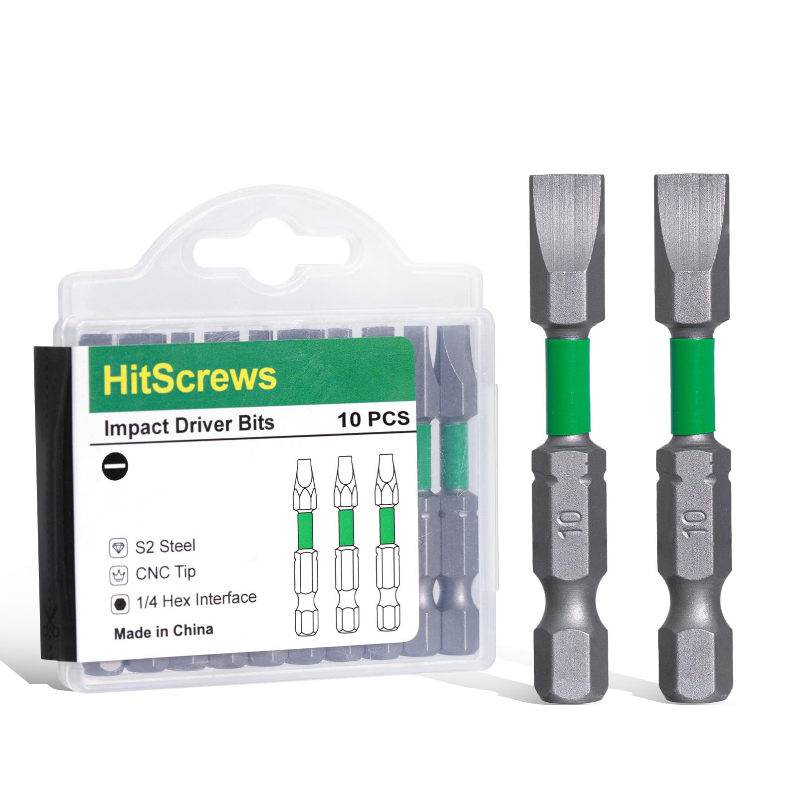 SL10 Flat Head Screwdriver Bit 2"/50mm Large Slotted Magnetic Bits 10 Pcs