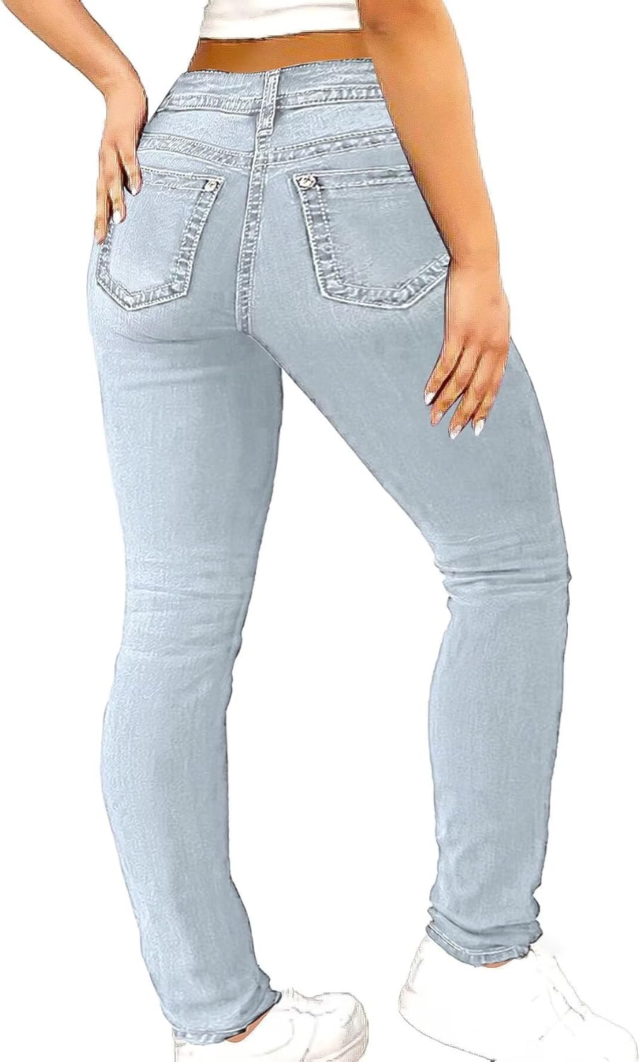Flamingals Women's Butt Lifting Skinny Leg Jeans Stretchy Tummy Control Mid Rise Denim Jeans