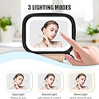 Vista 4 de Relavel Mini bolsa de maquillaje con espejo LED, pequeña bolsa de cosméticos con 3 modos de luz, bolsa de maquillaje portátil recargable con correa