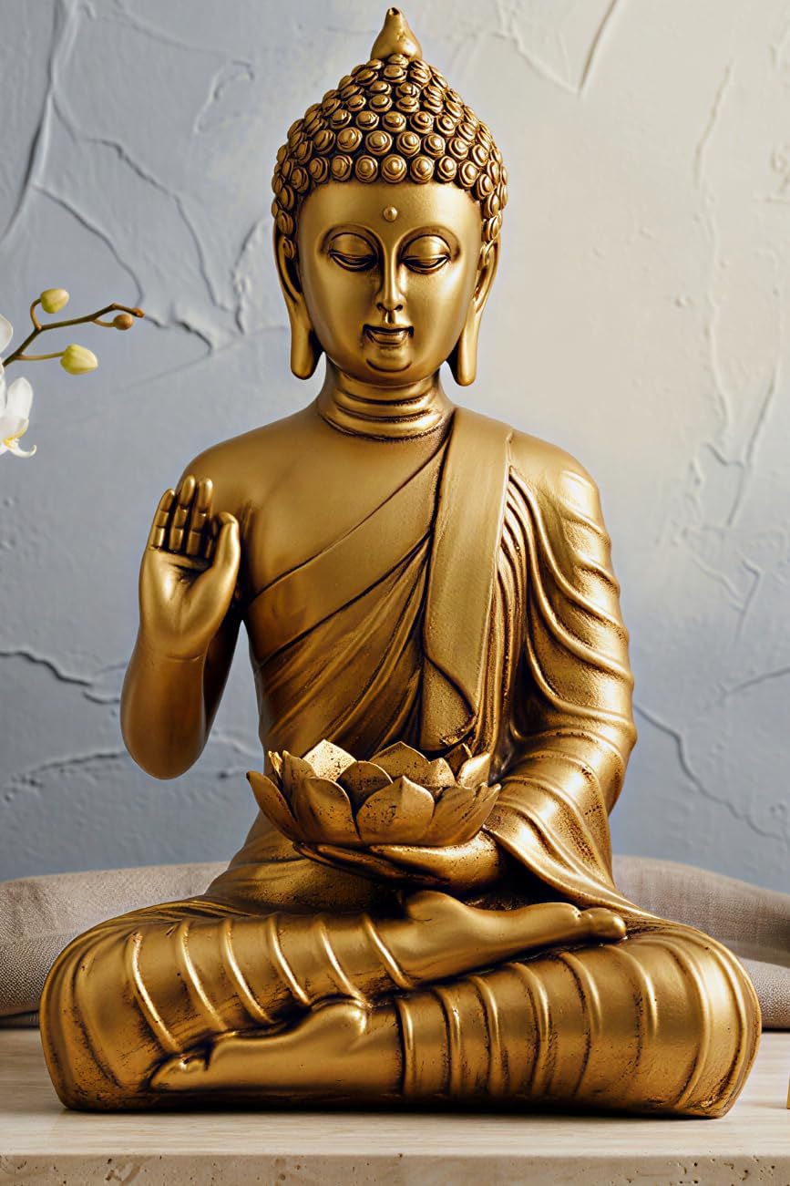 Blessing Lotus Buddha Statue for Home Decor | Buddha Idol for Home Decor | Home Decoration Items for Living Room | Showpiece & Show Pieces for Home Decor Living Room|DB2 (GOLDEN2)